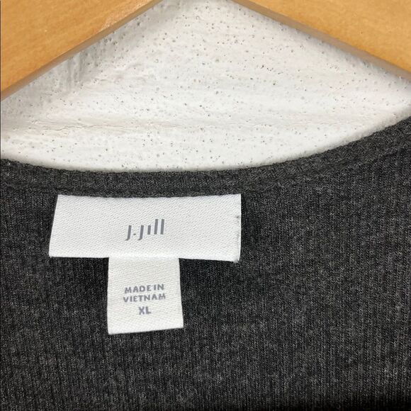 J.Jill women’s charcoal gray ribbed wrap knit midi dress stretch size XL - Picture 3 of 6